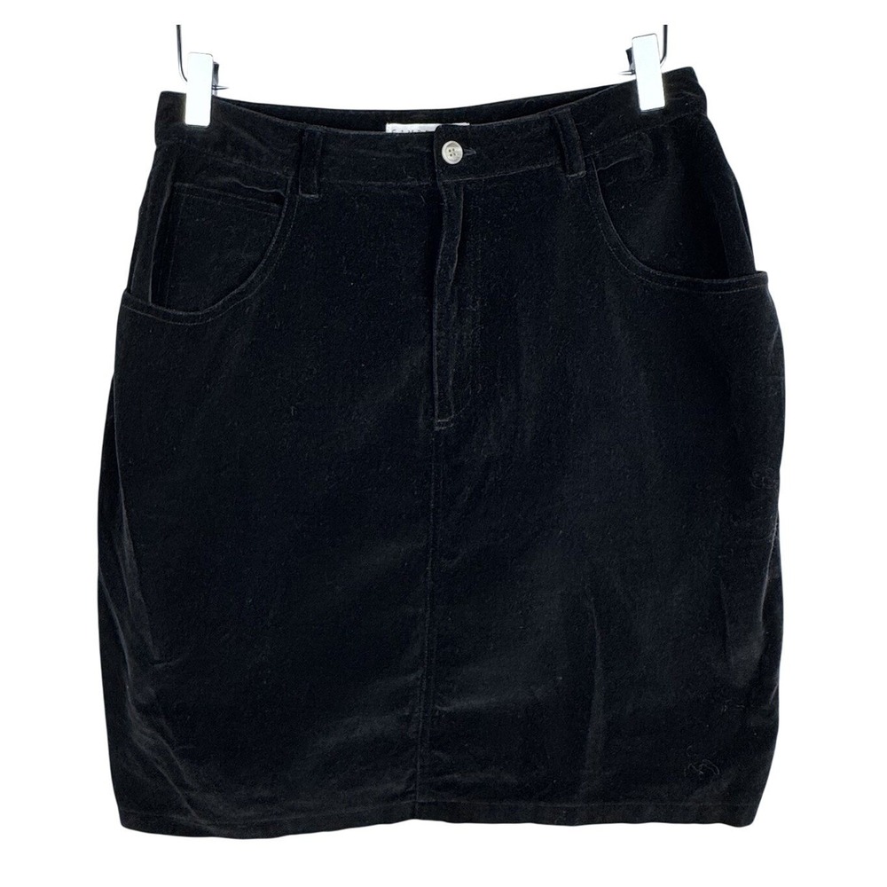 VTG Black Velvet Mini High Waisted Cotton Skirt 90s Whimsigoth Festival 30"Waist
